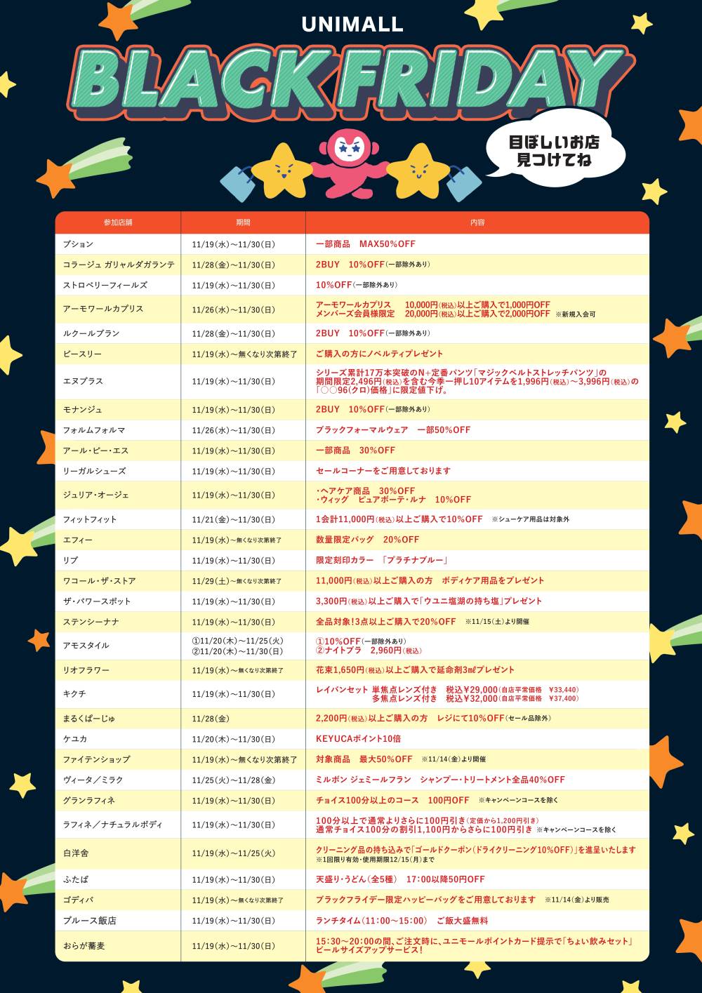 ユニモールのブラックフライデー